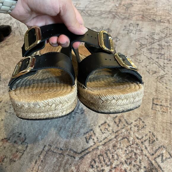 J. Crew Black Leather Double Strap Block Heel Espadrilles SZ 8 Made in Spain - Picture 8 of 15